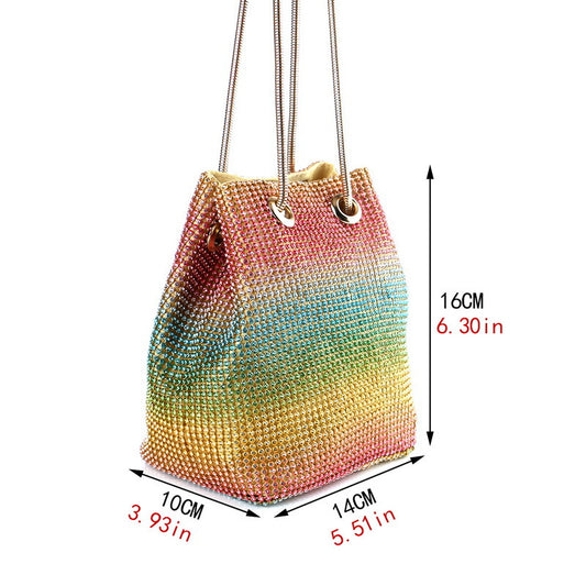Metallic Multicolor Rhinestone Bucket Bag