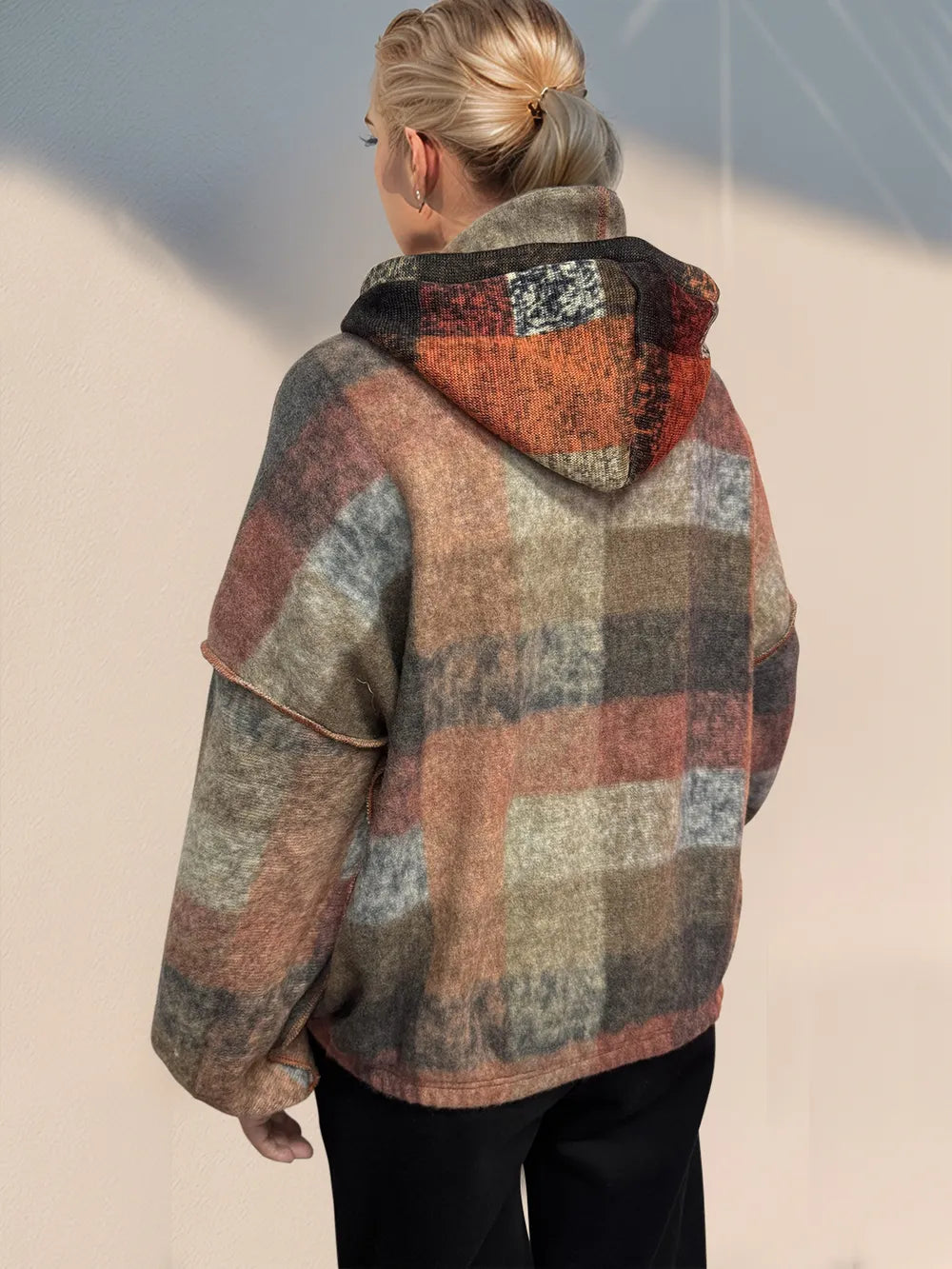 Half Zip Exposed Seam Fleece Hoodie