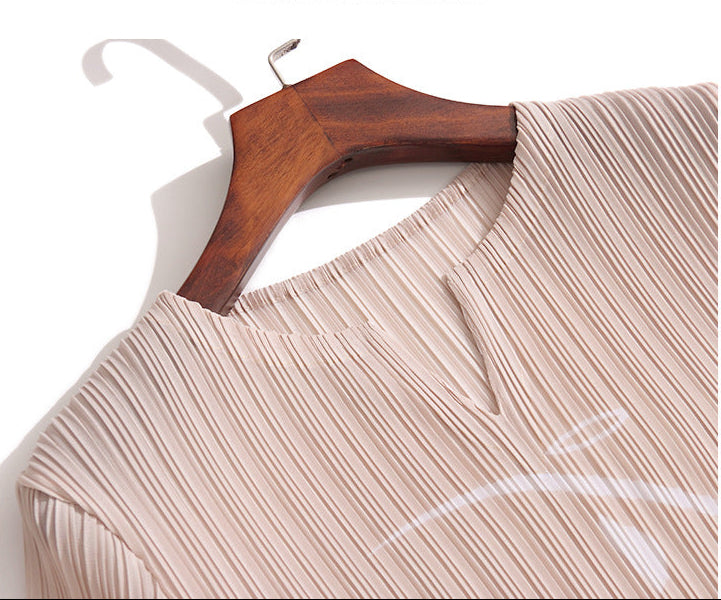 Miyake Pleated Printed Short-Sleeved Midi Dress