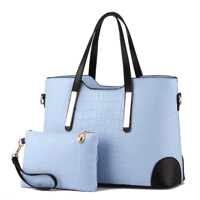 Crocodile Pattern PU Leather Handbag & Purse Set