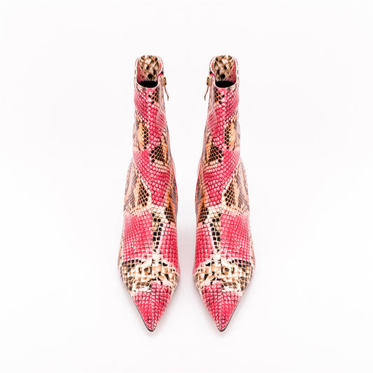 Snakeskin Pointed Toe Thin Heel Ankle-Boots