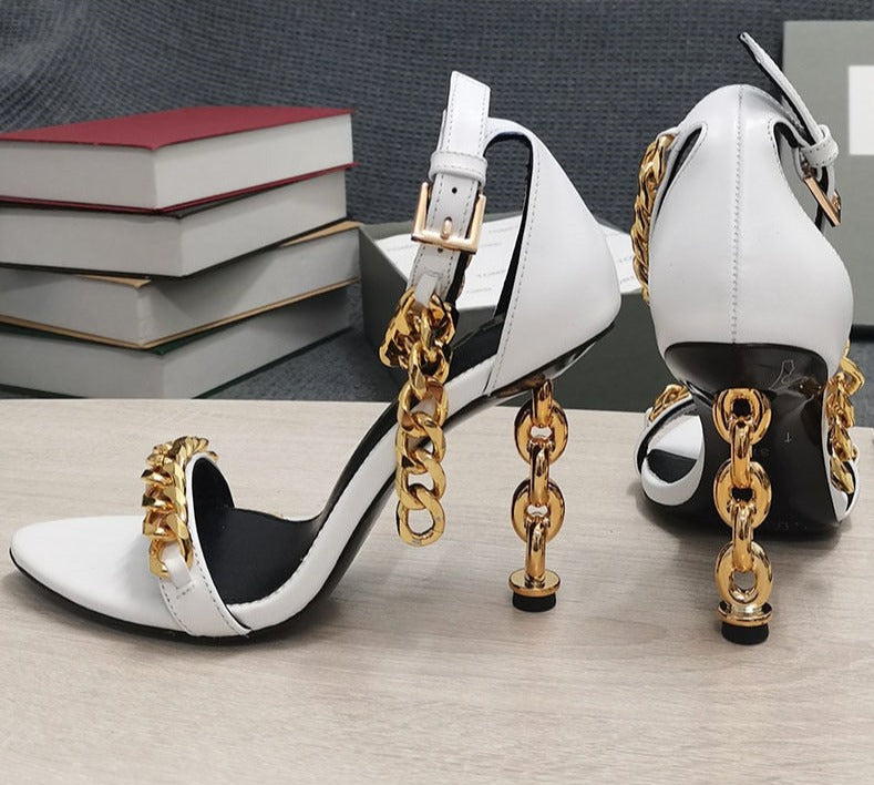 Metal Chain Ankle Strap High Heel Sandals