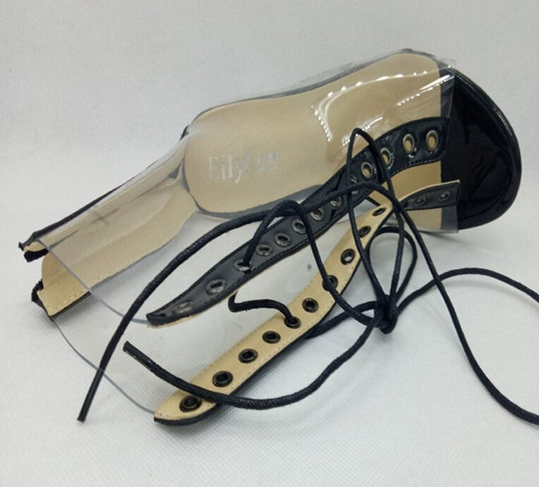 Open Toe Lace-Up Transparent Ankle Boots