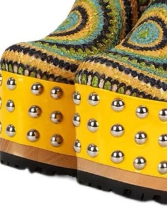 Rivet Platform Chunky Wood Heel Slingback Pumps