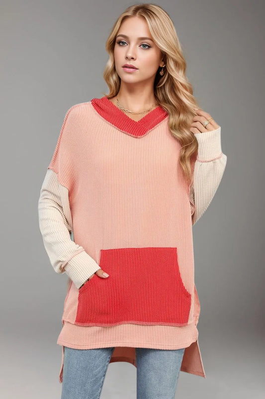 Contrast Hooded Long Sleeve Top