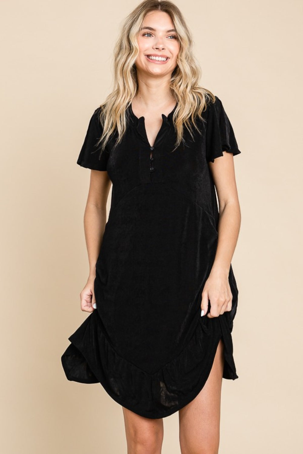Notched Short Sleeve Dress