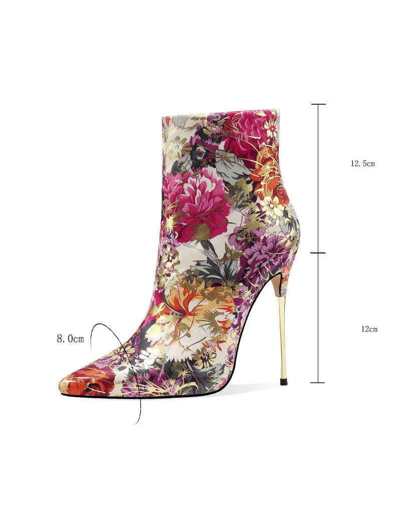 Floral Print Stiletto Heel Ankle Boots