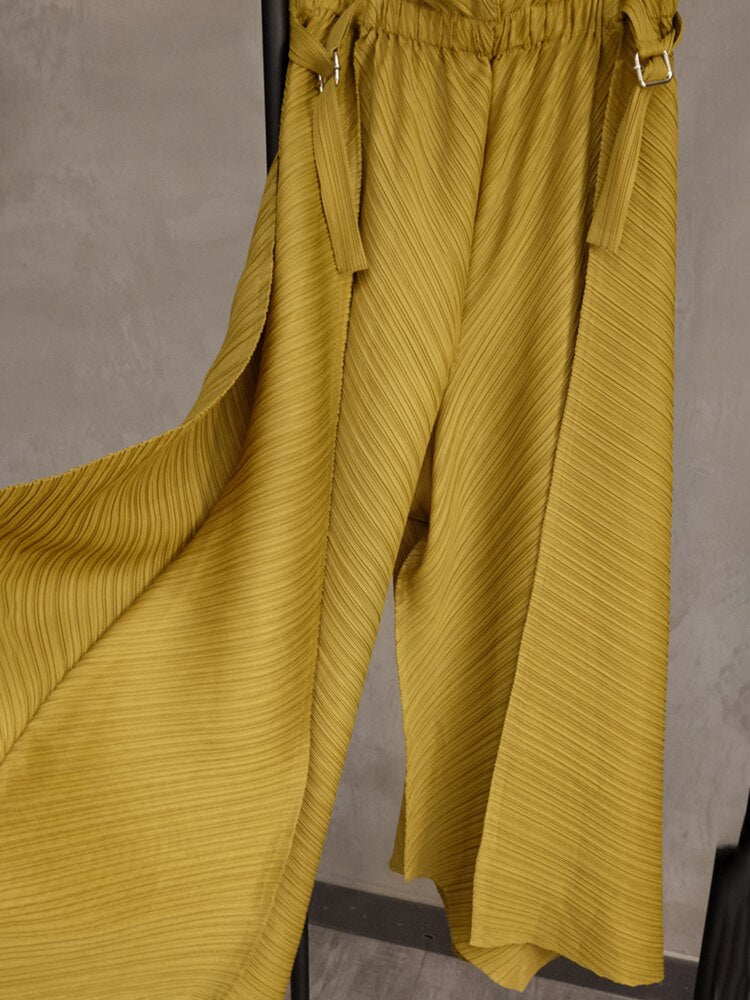 Miyake Pleated Sleeveless Top and Wide Leg Pants Set