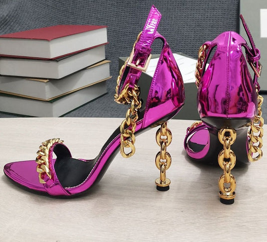 Metal Chain Ankle Strap High Heel Sandals