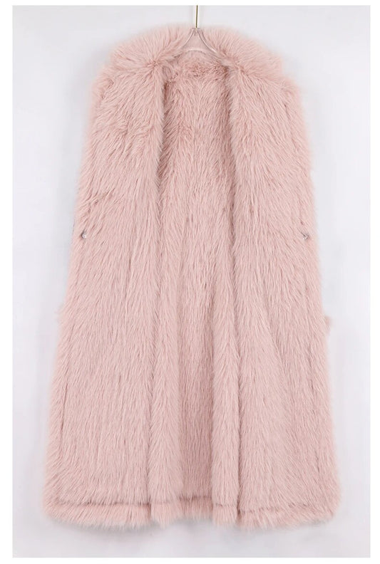 Two-Tone PU Faux Fur Parka Coat