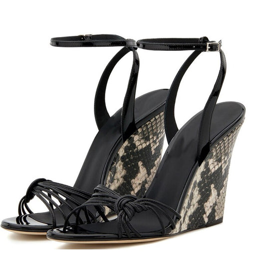 Snakeskin Open Toe Wedge Sandals