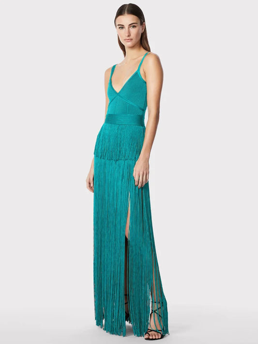 Tassel Fringe Sleeveless V-Neck Bandage Dress