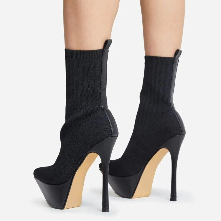 Pointed Toe Stiletto Heel Sock Boots