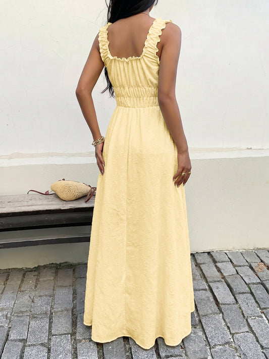 Floral Embossed Smocked Sleeveless Maxi Dress