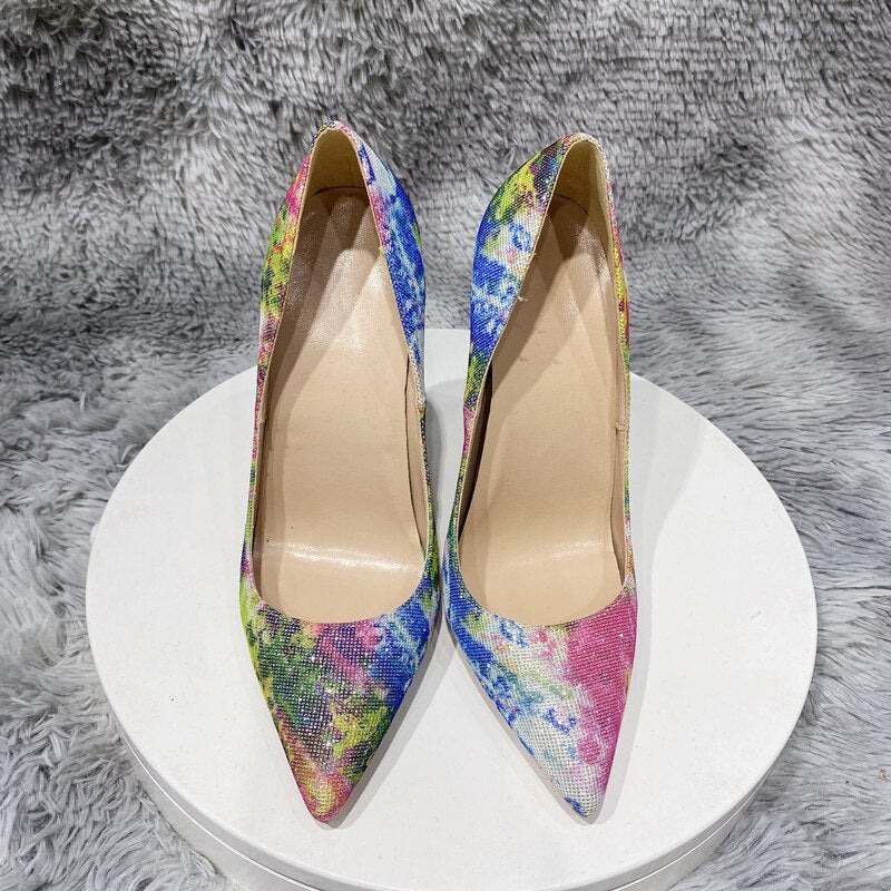 Floral Bling Pointed Toe High Heel Shoes