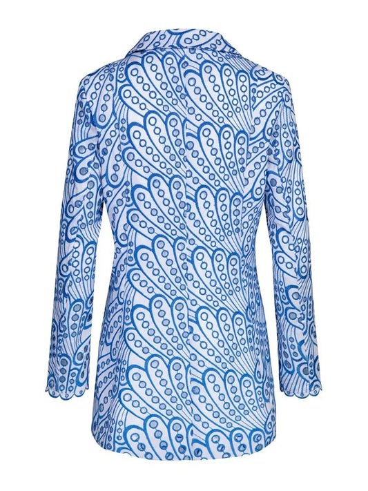 Embroidery Hollow Out Notched Collar Blazer