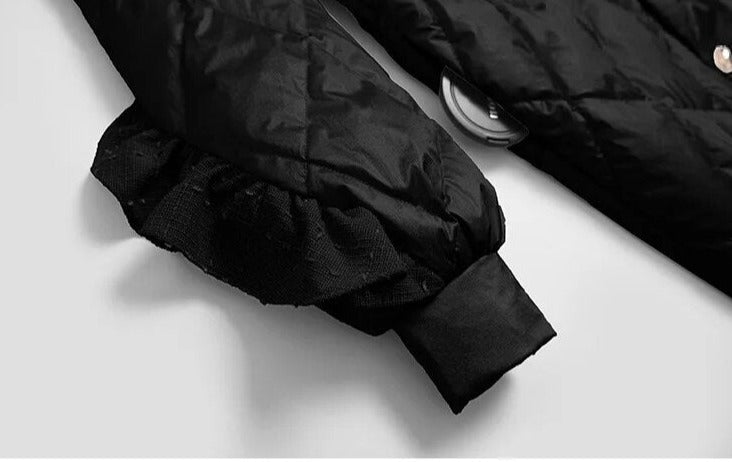 Ruffled Stand Collar Lantern Sleeve Puffer Coat