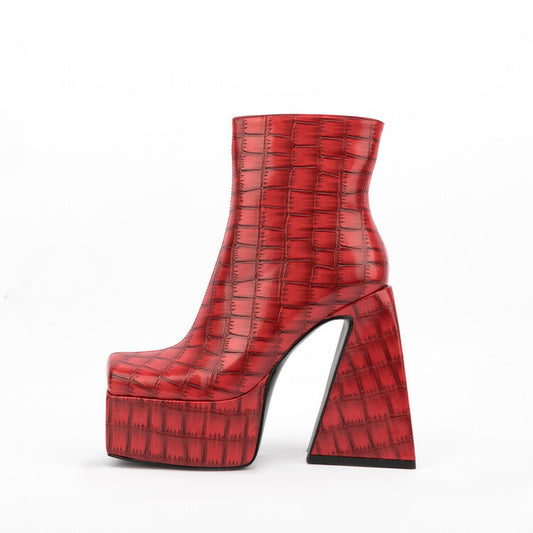 Square Toe Animal Pattern Chunky Heel Boots