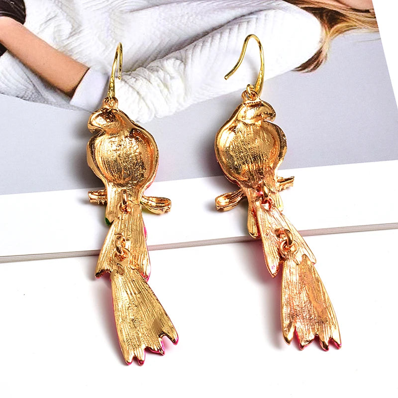 Multicolor Crystal Parrot Dangle Earrings