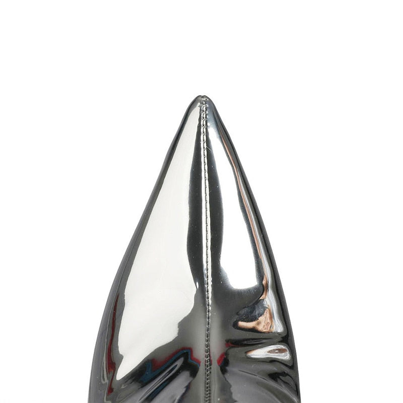 Metallic Patent Leather Thin Heels Knee-High Boots