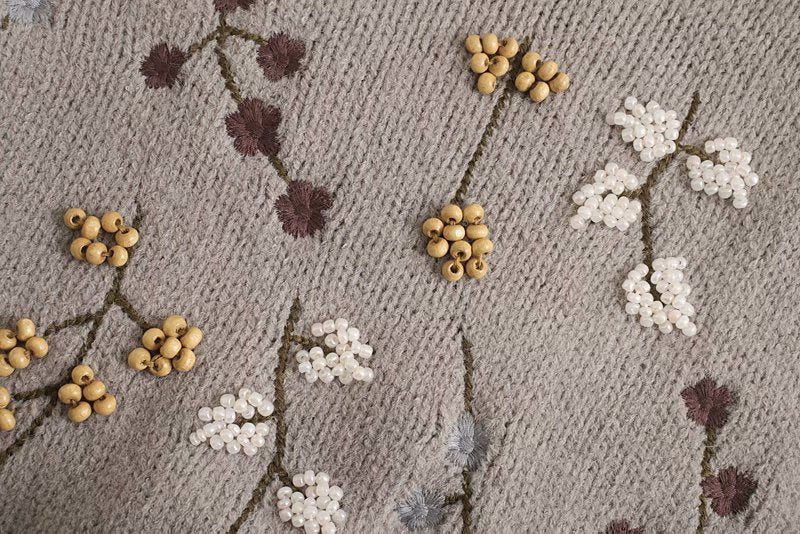 Beaded Embroidery Balloon Sleeve Sweater
