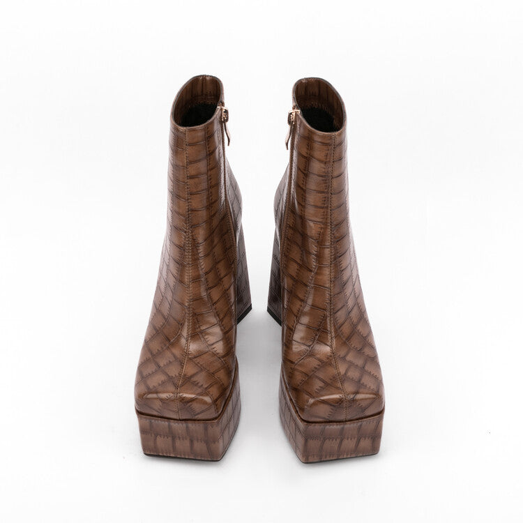 Square Toe Animal Pattern Chunky Heel Boots