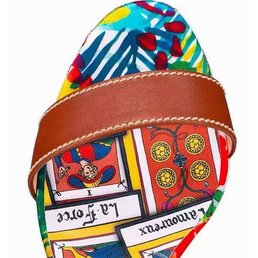 Graffiti Print High Heel Lace-Up Sandals