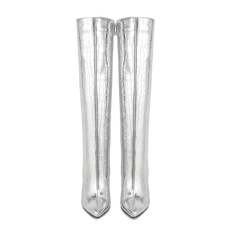 Crocodile Pattern Pointed Toe Tiger Teeth Heel Boots