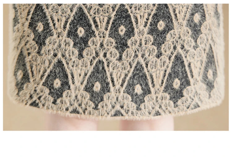 Geometric Round Neck Long Sleeve Sweater Midi Dress