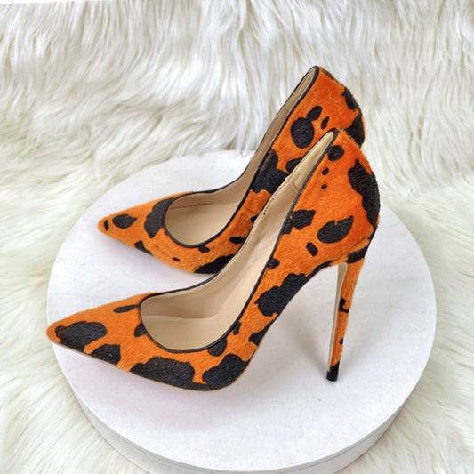 Cow Print Hairy Flock Stiletto Pumps