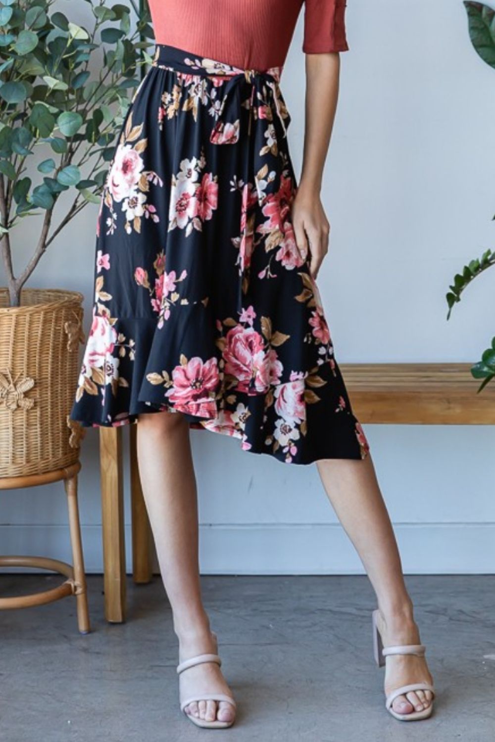 Floral Wrap Ruffle Hem Dress