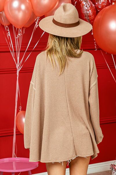 V-Neck 2 Tone Waffle Uneven Hem Top