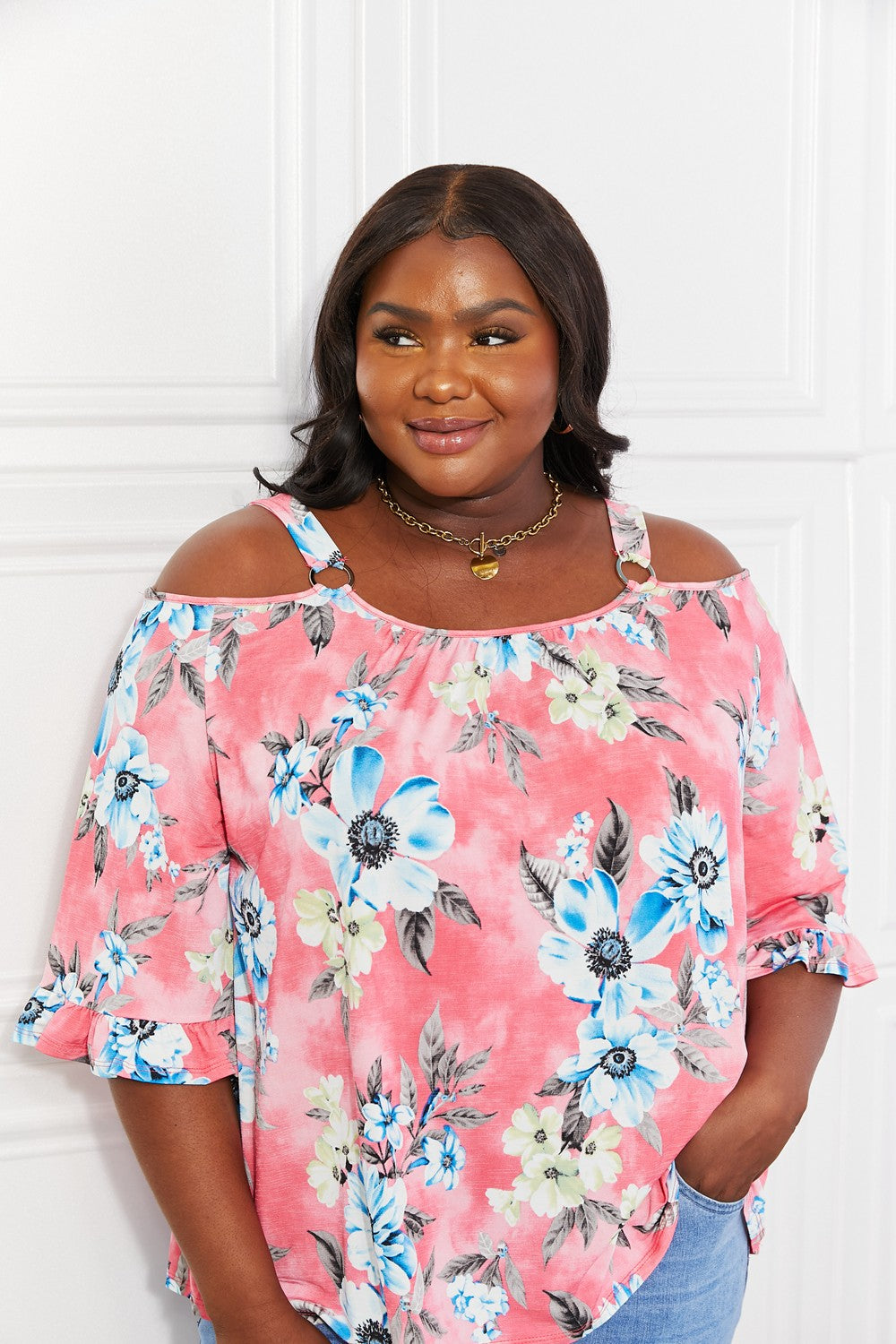 Sew In Love Fresh Take Floral Cold-Shoulder Top