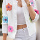 Flower Dropped Shoulder Long Sleeve Cardigan