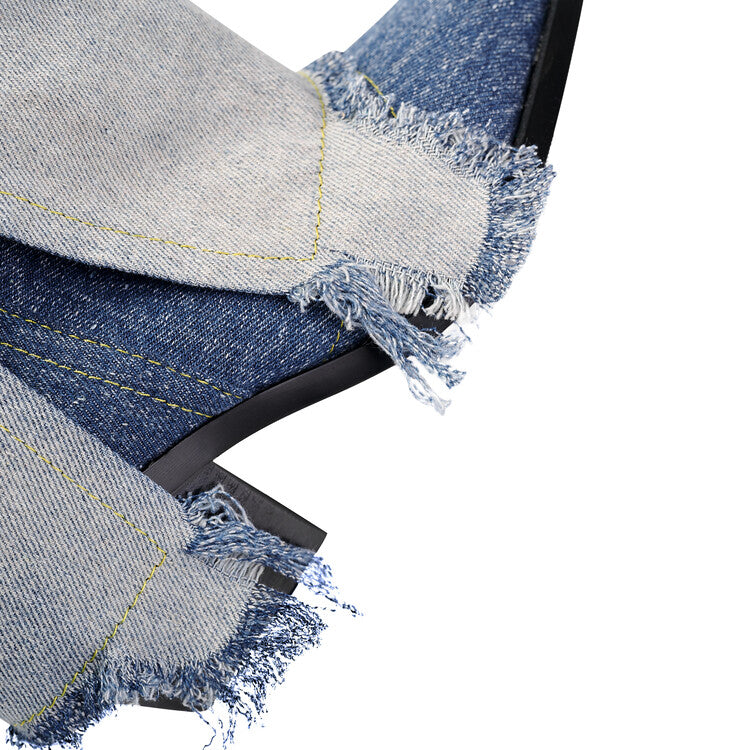 Gradient Pointed Toe Denim Knee High Boots