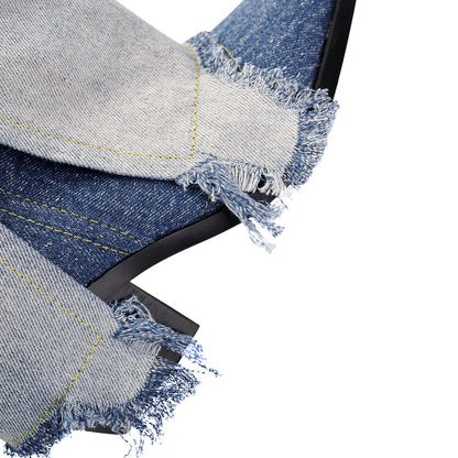 Gradient Pointed Toe Denim Knee High Boots