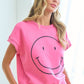 Smile Face Drop Shoulder Brushed Inside T-Shirt