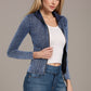 Pocketed Turtleneck Zip Up Denim Top