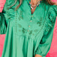 Embroidered Ruffled Notched Three-Quarter Sleeve Dress