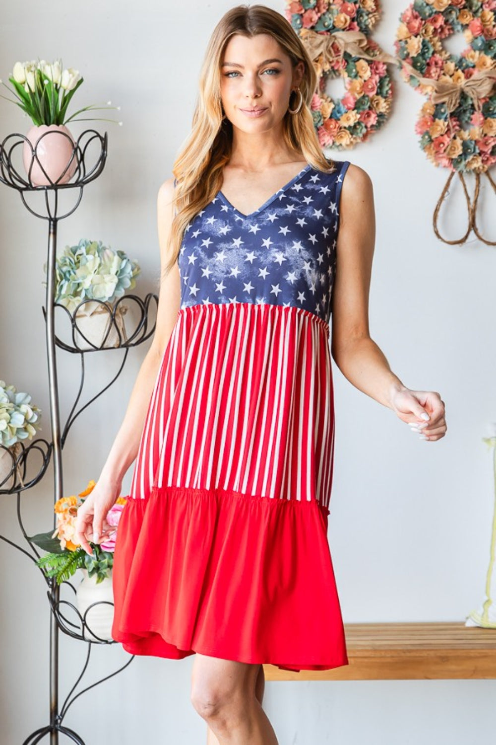 Heimish US Flag Theme Contrast Tank Dress