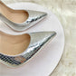 Shiny Silver Crocodile Pattern Pointy Toe Shoes