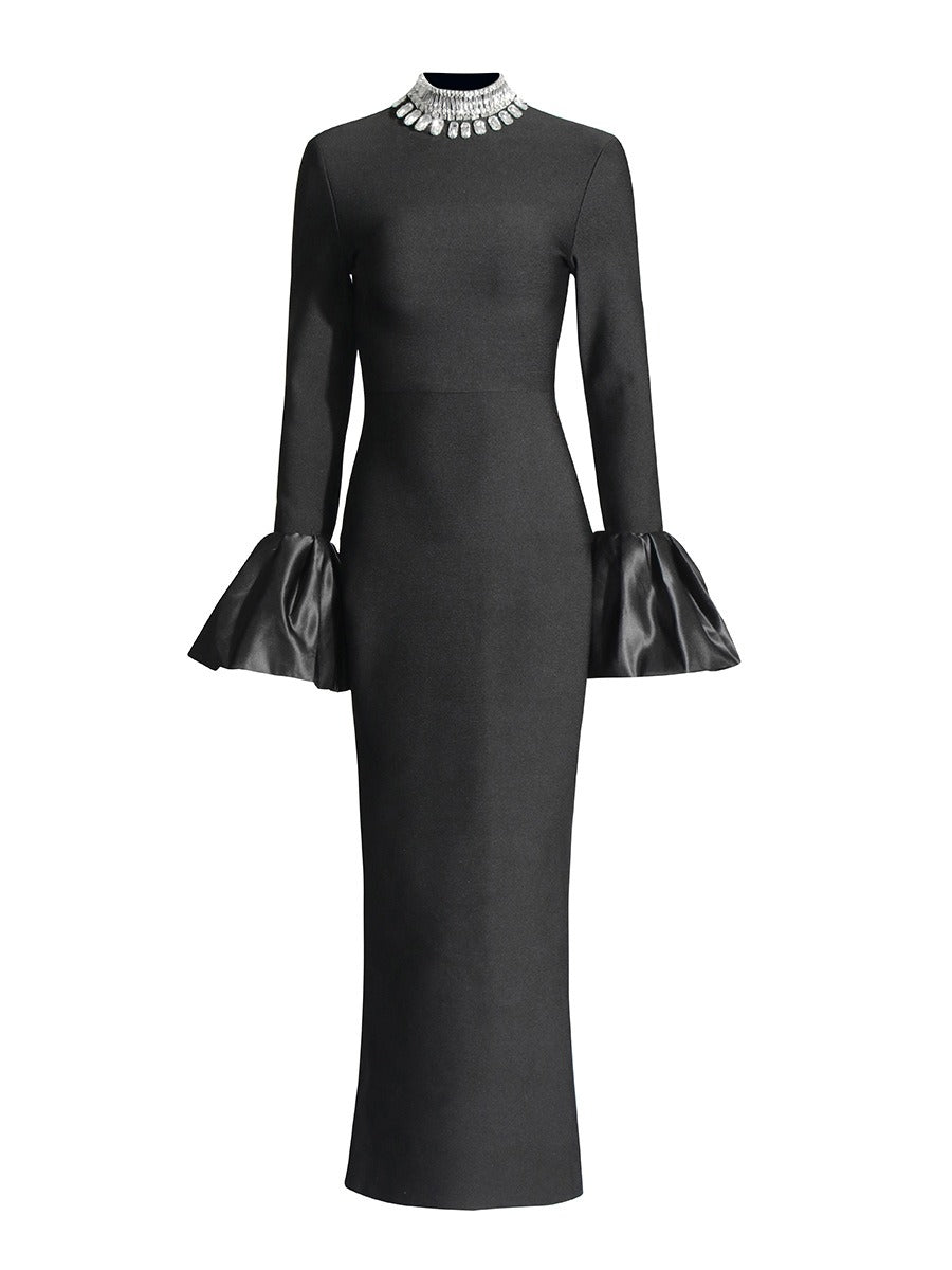 Rhinestone Turtleneck Long Sleeve Bandage Dress