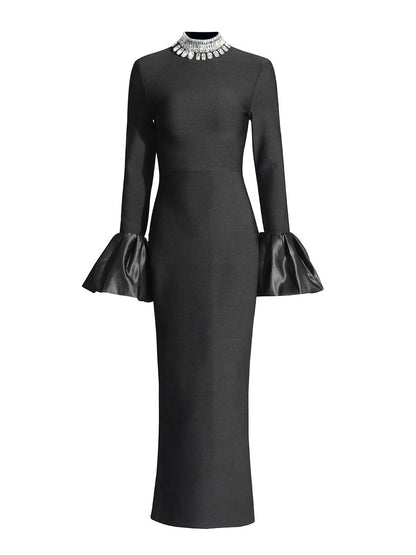 Rhinestone Turtleneck Long Sleeve Bandage Dress