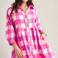 Ruched Plaid Three-Quarter Sleeve Shirt Dress