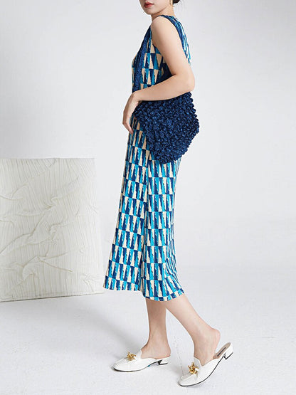 Miyake Pleated Printed Sleeveless Midi Dress