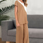 Two-Tone Round Neck Top and Pants Set