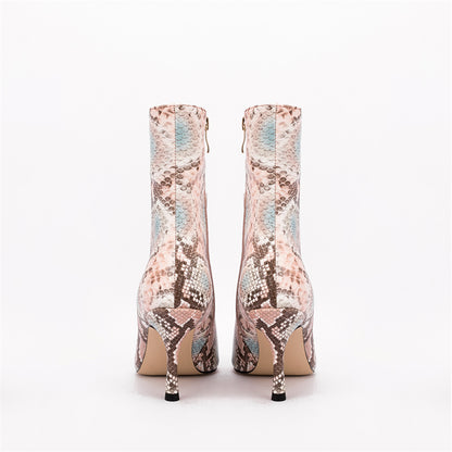 Snakeskin Pointed Toe Thin Heel Ankle-Boots