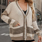 Contrast Button Up Long Sleeve Cardigan