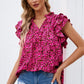 Floral Flutter Sleeve Notched Neck Blouse