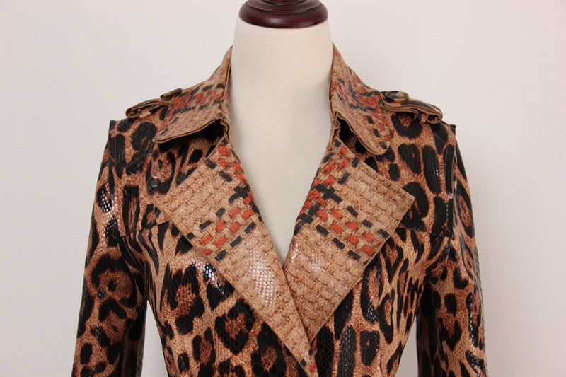 Vintage Snakeskin Pattern Long Sleeve Trench Coat